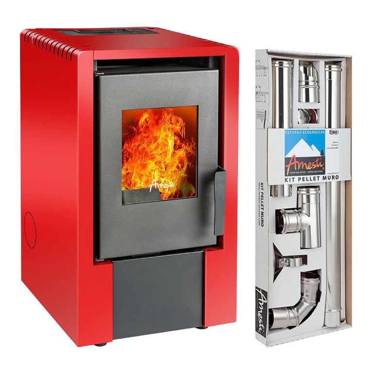 Estufa a Pellet Italy 6100 Roja + Kit salida por Muro