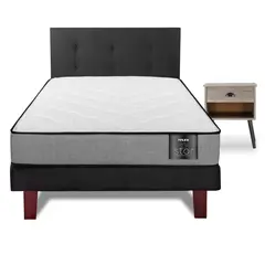 FLEX - Cama Europea Flat Black Star 1.5 plaza box + respaldo Royal negro + veladores rock