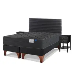 FLEX - Cama Europea Black 2 Plazas Base Dividida 150x200 cm/Respaldo Modern Grafito Velador Rover