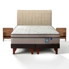 FLEX - Cama Europea Maximo Cobre King/Respaldo Tubular Beige/Velador Asturias