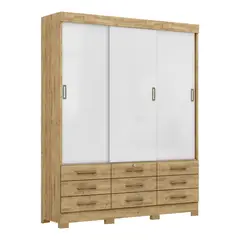 DI PORETTI - Clóset New Toquio 3 Puerta(s) 9 Cajón(es) 4 Repisa(s) 178x220x47 cm Blanco/Café