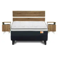 MANTAHUE - Cama Europea Tdr Uno 2 Plazas + Respaldo + 2 Veladores Pucara
