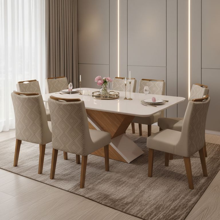 Juego de Comedor Stela 8 Sillas Mesa Rectangular 100x82x200 cm Café