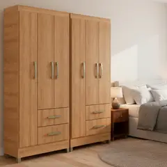 MOBILFRANK - Combo 2 closet 3 puertas 2 cajones Miel