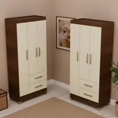 MOBILFRANK - Combo 2 closet 3 puertas 2 cajones Rústico Champagne