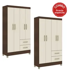 MOBILFRANK - Combo 2 closet 4 puertas 2 cajones Rústico Champagne