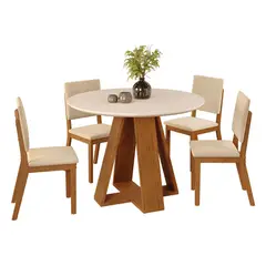 VEKKAHOME - Juego de Comedor Celeste 4 Sillas Mesa Redonda 103,5x80x103,5 cm Café/Beige