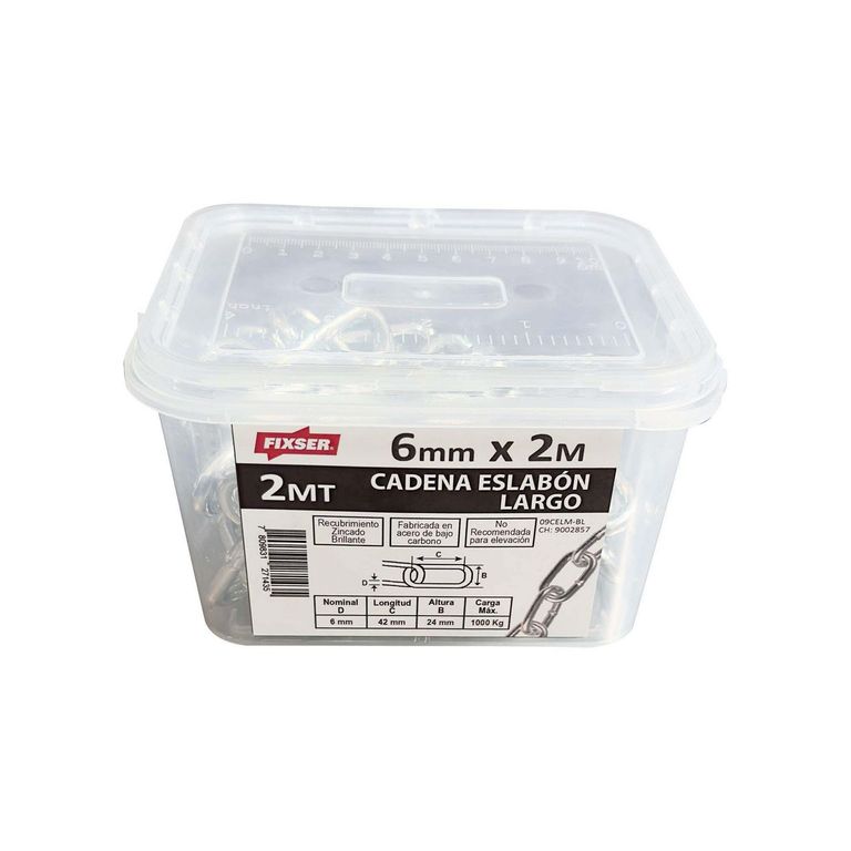 Cadena Acero Eslabón Largo 6 cm 2 m Plateado
