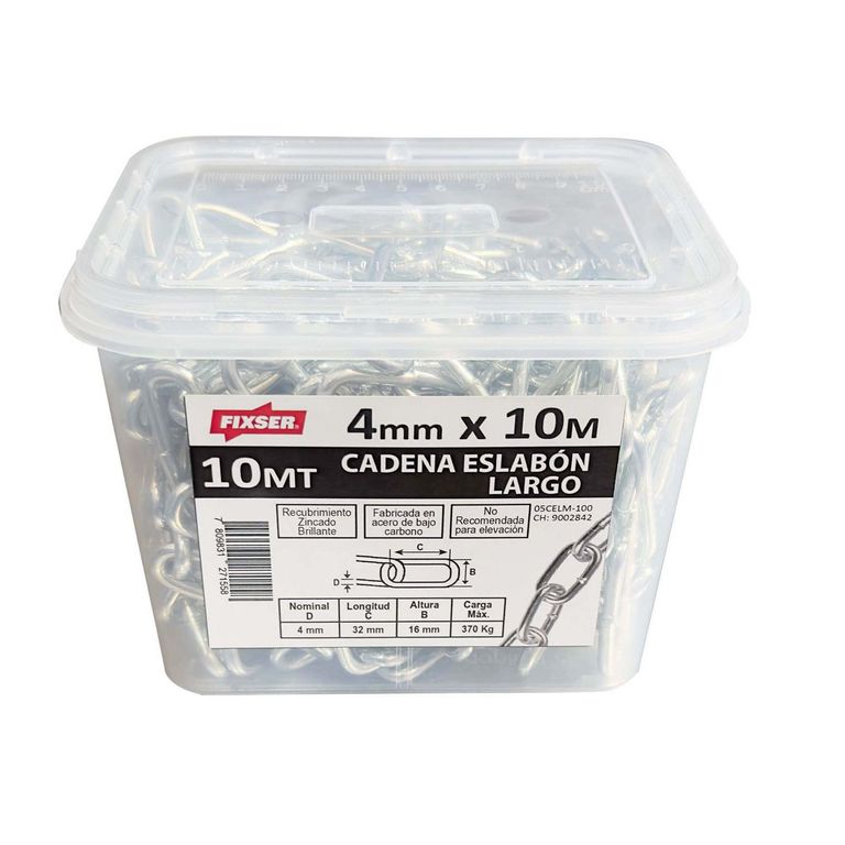 Cadena Acero Eslabón Largo 4 mm 10 m Plateado