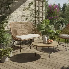GENERICO - Sofá para Terraza Mimbre Lengua palito Camel 90x120x120 cm