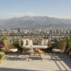 GENERICO - Sofá para Terraza Mimbre Palito Camel 80x120x120 cm