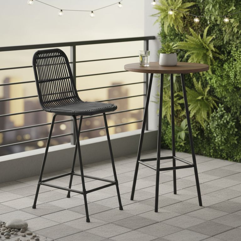 Taburete para Terraza Mimbre Varilla Negro 99x36x36 cm