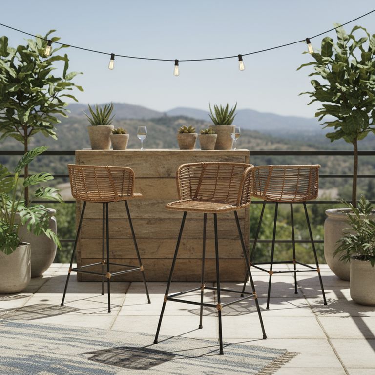 Taburete para Terraza Mimbre Curvo Camel 89x38x38 cm