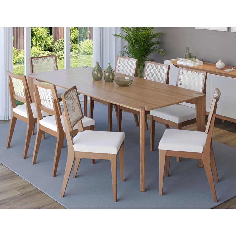 Juego de Comedor Harmony 8 Sillas Mesa Rectangular 100x77,4x219 cm Café