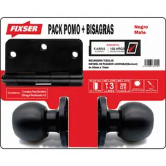 FIXSER - Pack Pomo Bisagras Cerradura de dormitorio Tubular Negro