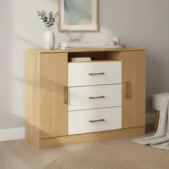 EXIT - Cómoda 2 Puertas 3 Cajón 122x93,5x43 cm Roble Beige