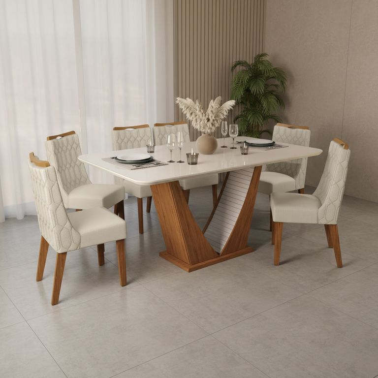Juego de Comedor Dalila 6 Sillas Mesa Rectangular 90x80x170 cm Blanco