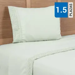 PLUMETTI - Sábana Bordadas 1.5 plazas 144 Hilos Verde