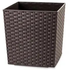 REYPLAST - Macetero Estilo Ratán Cuadrada de Plástico 24x25.5 cm Marrón
