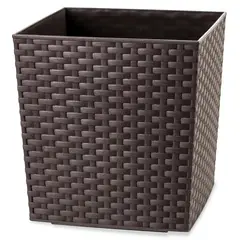 REYPLAST - Macetero Estilo Ratán Cuadrada de Plástico 28.6x30 cm Marrón