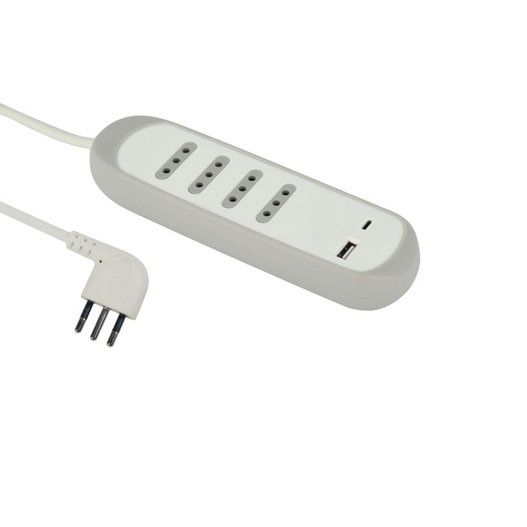 Alargador 4 Tomas USB A + USB C 3 m Blanco