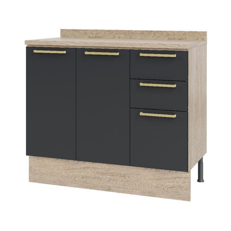 Mueble Base con Cubierta 3 Puertas Y 2 Cajones Grafito