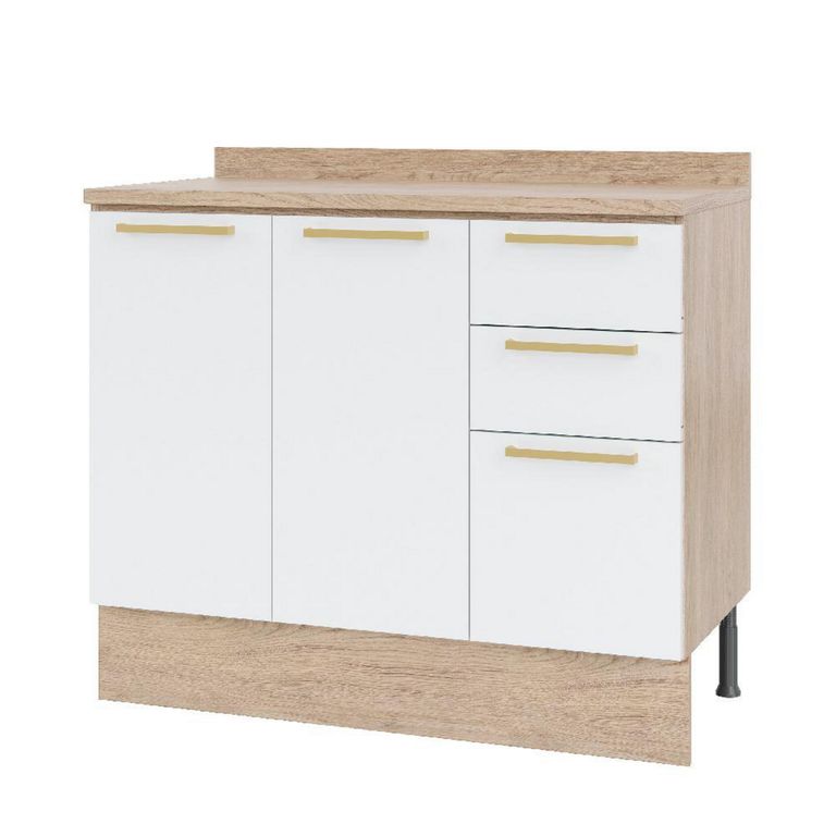 Mueble Base con Cubierta 3 Puertas Y 2 Cajones Blanco