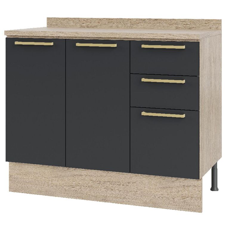 Mueble Base con Cubierta 3 Puertas Y 2 Cajones Grafito