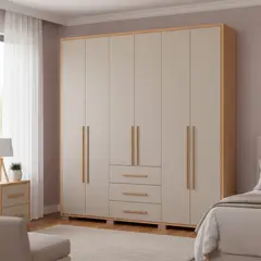 VEKKAHOME - Clóset Safira 6 Puerta(s) 3 Cajón(es) 7 Repisa(s) 212.3x222x47 cm Beige