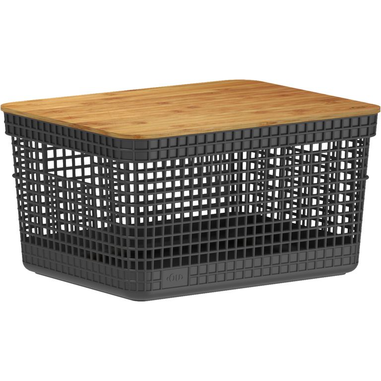 Cesta Grid tapa bambú 8 l negro