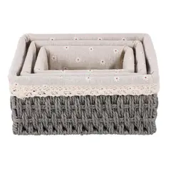 IMPORTADORA USA - Set 3 Canastos 26x12x20 cm 6.2 l Gris Blanco