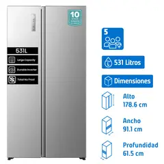 HISENSE - Refrigerador 2 Puertas Side by Side No Frost 531 Litros Inox RS3P558NECF