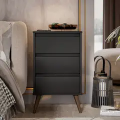 ONESSTA - Velador con Patas 3 Cajón(es) Wood 43.5x71x36 cm Negro