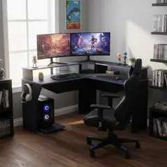 TUHOME - Escritorio en L Esquinero Guma Wengue/Azul 127.9x88.5x127.9 cm