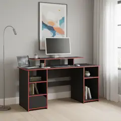 TUHOME - Escritorio Keria Wengue y rojo 157.1x88.5x50 cm