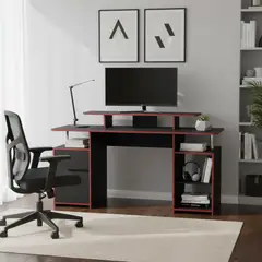 TUHOME - Escritorio Keria Wengue y rojo 157.1x88.5x50 cm