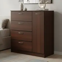 STANFORD - Cómoda 4 cajones 1 puerta chocolate