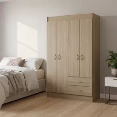 STANFORD - Clóset 4 Puerta(s) 2 Cajón(es) 3 Repisa(s) 102.5x175x39.2 cm Nogal