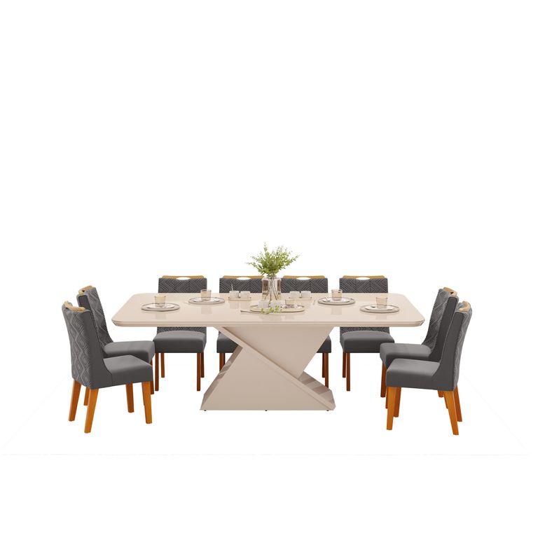 Juego de comedor Berlin 8 Sillas Mesa Rectangular 200x100x15 cm Blanco