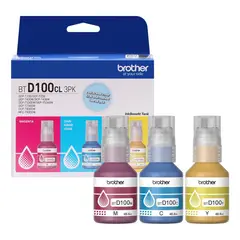 BROTHER - Pack 3 Botellas Tinta Btd100Cl Cian Magenta Amarillo 146. 4 Ml Para Impresoras