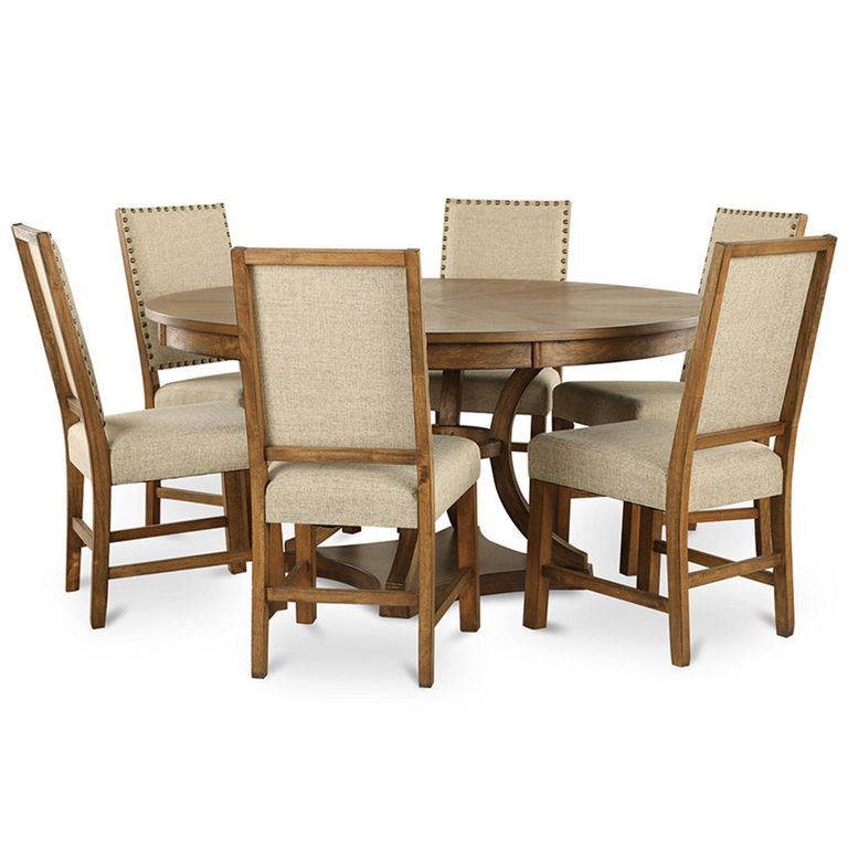 Juego de Comedor Leeds 6 Sillas Mesa Redonda 76x150x150 cm Café