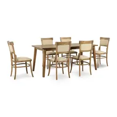 CIC - Juego de Comedor Nottingham 6 Sillas Mesa Rectangular Extensible 180-200 cm Walnut