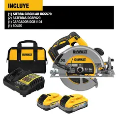 DEWALT - Sierra circular inalámbrica 7 ¼” 20V + 2 baterías + bolso