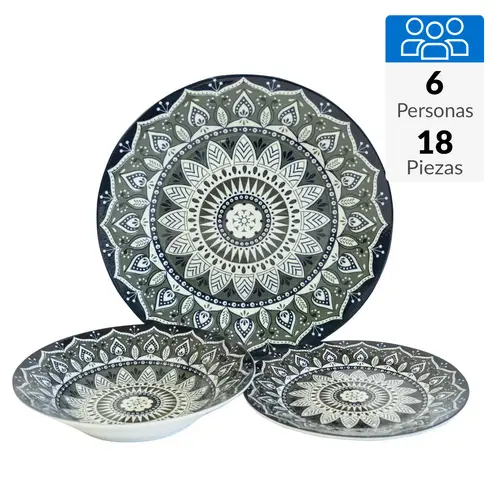 DORAL - Juego de Loza Vajilla 18 Piezas Porcelana Gabrielle 6 Personas