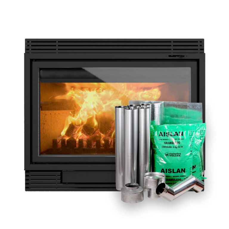 Pack Chimenea Leña 1100 + Kit Instalación Negro