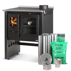 BOSCA - Pack Cocina a leña Ares 70 charcoal + kit de instalacion