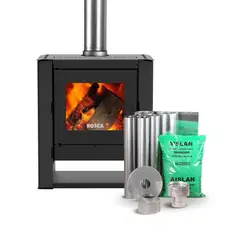 BOSCA - Pack Estufa Leña Gold 500 Charcoal+ kit de Instalacion Charcoal