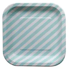 CARNAVAL - Plato rayas 22 cm celeste 10 unidades