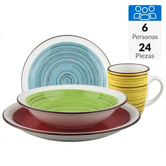 FANTUZZI - Juego de Loza Vajilla 24 Piezas Cerámica Tutto per Tavola 6 Personas