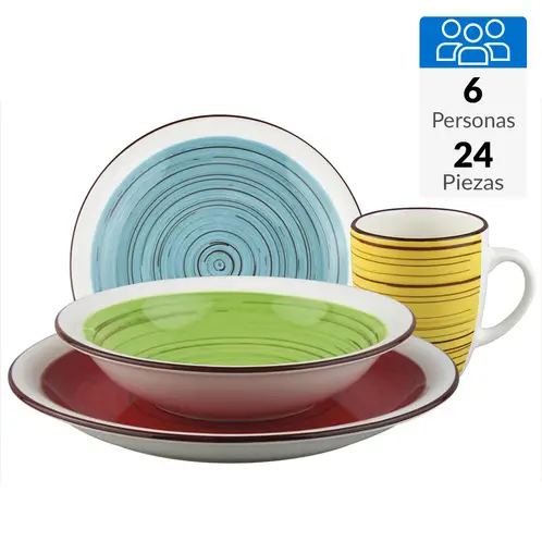 FANTUZZI - Juego de Loza Vajilla 24 Piezas Cerámica Tutto per Tavola 6 Personas